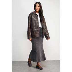 Warehouse Denim Fishtail Midi Skirt - Grey