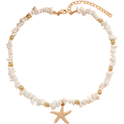 Shein 1pc Turquoise Beaded Necklace With Metallic Starfish Pendant, Suitable For Women Daily And Travel Wear