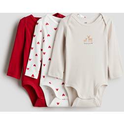 H&M 3-Pack Long Sleeved Bodysuit - Red/Me And My Mom