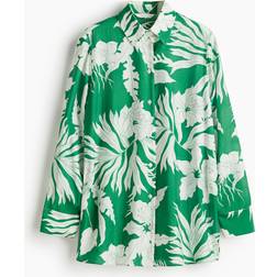 H&M Floral Patterned Oversized Shirt - Green/White