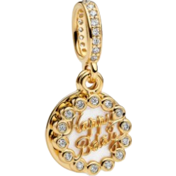 Pandora Happy Birthday Cake Dangle Charm - Gold/Transparent