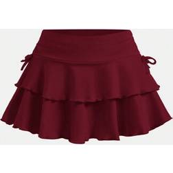Shein Tween Girls Street Casual Knit Solid Drawstring Ruched Waist Cake Ruffle - Multicolor