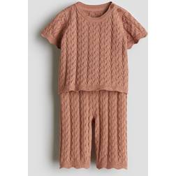 H&M Baby 2-Delat Pointellestickat Bomullsset - Ljusbrun