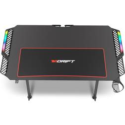 Drift DRDZ150 Gaming table with table top carbon fiber covered with a full size mouse pad, headset holder, RGB side extension, cable organizer - Black, 1160x600x750mm
