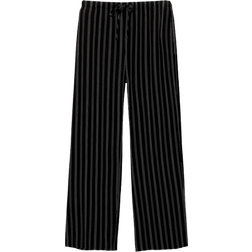 Pull&Bear Striped Wide Leg Trousers - Black