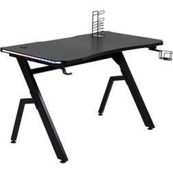 Homcom Ergonomic Gaming Desk with Cup Holder led & Cable Management- Black