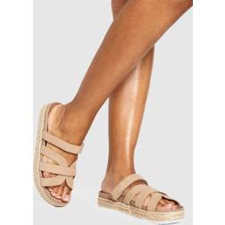 boohoo Immy Cross Strap Flatform Sandals - Beige