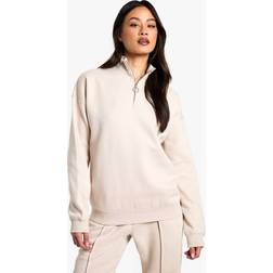 boohoo Tall O Ring Detail Half Zip Sweatshirt - Beige