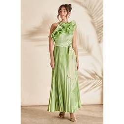 Coast Ruffle One Shoulder Pleated Skirt Maxi Dress - Green