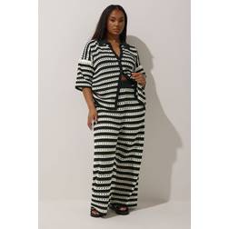 Yours Crochet Wide Leg Trousers Limited Collection - Black/White