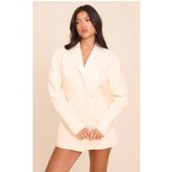 PrettyLittleThing Cream Woven Wrap Blazer Playsuit - White
