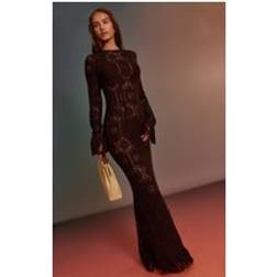 PrettyLittleThing Espresso Crochet Tassel Hem Maxi Beach Dress