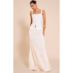 PrettyLittleThing Cream Satin Floaty Maxi Skirt - White