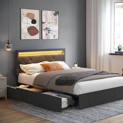 Vasagle de 140 x 190 cm LED 4 Tiroirs Lit avec Cadre