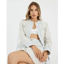 River Island Womens Cream Long Sleeve Denim Boucle Mix Jacket