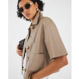 River Island Faux Leather Button Through Shirt - Brown