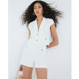 River Island Boucle Button Detail Shorts - White