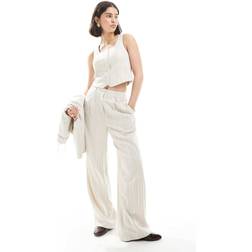New Look Co-Ord Linen Wide Leg Stripe Trousers - Cream Striped