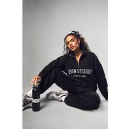 DSGN Studio Studio Applique Oversized Half Zip Sweatshirt - Black
