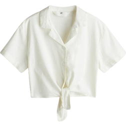 H&M Cropped Knot-Detail Shirt - White