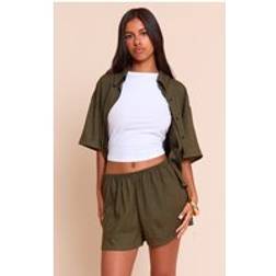 PrettyLittleThing Olive Linen Look Short Sleeve Shirt - Green