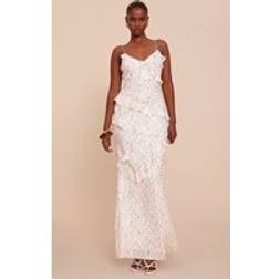 PrettyLittleThing Floral Embroidered Frill Maxi Dress - White