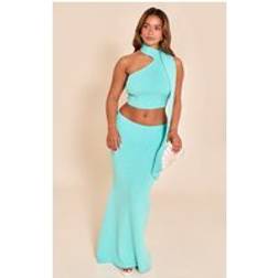 PrettyLittleThing Shape Aqua Knitted Maxi Skirt - Blue