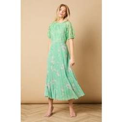 Oasis Floral Lace Bodice Pleated Midi Dress - Sage