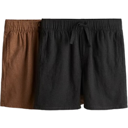 H&M Linen Blend Shorts 2-Pack - Black/Light Brown