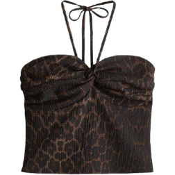 H&M Short Halter Neck Top - Black/Leopard Print