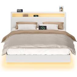 Vasagle Bettgestell mit LED-Beleuchtung und Ladestation 160 x 200 cm Rahmenbett