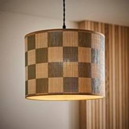 ValueLights Lori Green Checkerboard Bamboo Drum Ceiling Light Lamp One Size Shade
