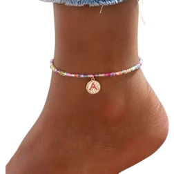 Shein Elegant Colorful Elastic Beaded Initials Anklet - Pink