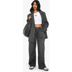 boohoo Petite Basic Wide Leg Jean - Grey