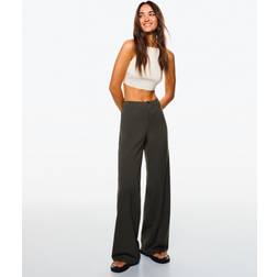 Bershka Wide Leg Trousers - Khaki Green