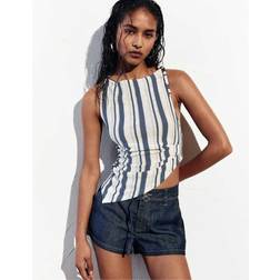 Pull&Bear Blå Asymmetrisk Rustik Top Med Striber