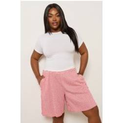 Yours Gingham Textured Shorts Women - Red