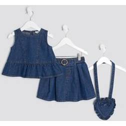 River Island Mini Girls Denim Peplum Top Set - Blue