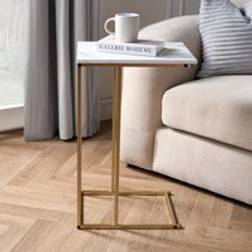 OHS C Shape Marble Look Side End Nightstand Small Table