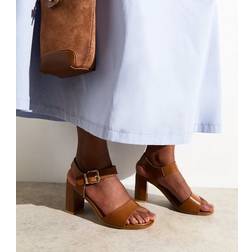 New Look Wide Fit Block Heel Sandals Vegan - Neutral