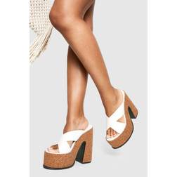 boohoo Crossover Cork Mules - White