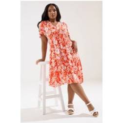 Yours Curve Robe Milongue À Volants Fleurie Orange