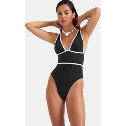 Tala Contrast Plunge Swimsuit - Black