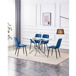 Kosy Koala Table and 4 Chairs Rectangle Blue Velvet Dining Set