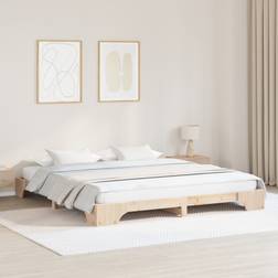 vidaXL Natural Solid Pine Wood 200 x 200 cm Frame Bed
