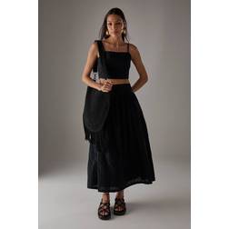 Warehouse HCD Broderie Button Through Midi Skirt - Black