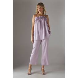 Warehouse Womens Crushed Satin Kickflare Cropped Trousers - Purple