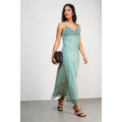 Warehouse Chiffon Stripe Cowl Bias Strappy Maxi Dress - Green