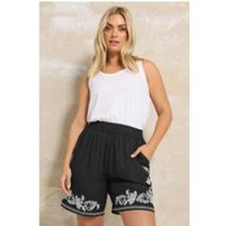 Yours Curve Black Floral Embroidered Shorts - Black