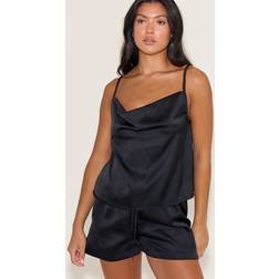 PrettyLittleThing Satin Cami Short Pj Set - Black
